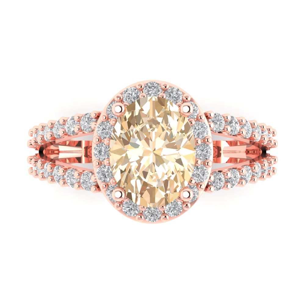 2.6 cttw Natural Morganite Solitaire with Zirconia Simulated Diamond Accents Engagement Ring - Solid Gold (Oval Cut,9x7mm)