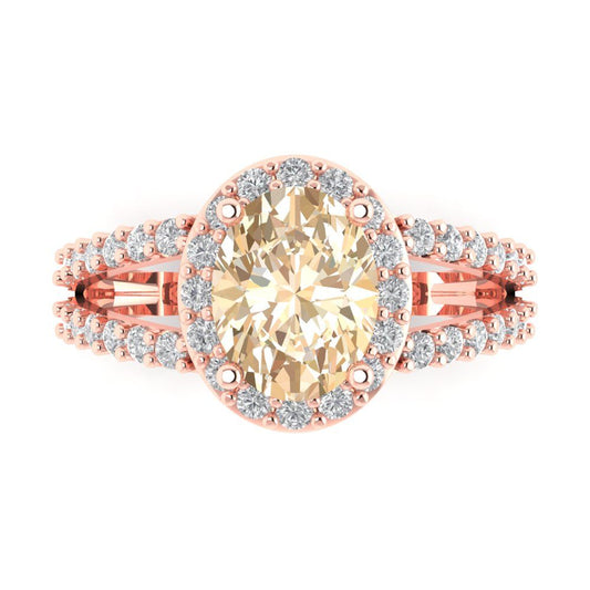 2.6 cttw Natural Morganite Solitaire with Zirconia Simulated Diamond Accents Engagement Ring - Solid Rose Gold (VVS1, Oval Cut,9x7mm)
