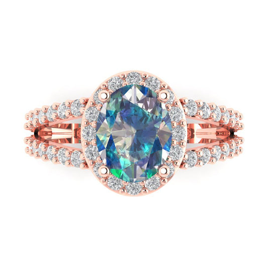 2.6 cttw Blue Moissanite Solitaire with Zirconia Simulated Diamond Accents Engagement Ring - Solid Rose Gold (VVS1, Oval Cut,9x7mm)