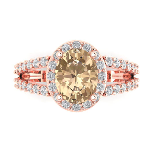 2.6 cttw Yellow Moissanite Solitaire with Zirconia Simulated Diamond Accents Engagement Ring - Solid Rose Gold (VVS1, Oval Cut,9x7mm)