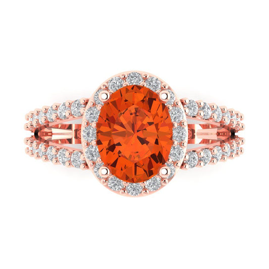 2.6 cttw Zirconia Simulated Red Diamond Solitaire with Zirconia Simulated Diamond Accents Engagement Ring - Solid Rose Gold (VVS1, Oval Cut,9x7mm)