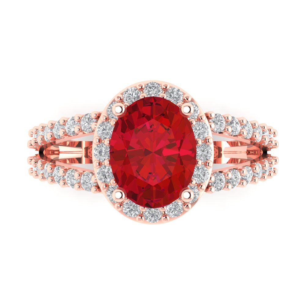 2.6 cttw Simulated Ruby Solitaire with Zirconia Simulated Diamond Accents Engagement Ring - Solid Rose Gold (VVS1, Oval Cut,9x7mm)