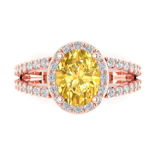 2.6 cttw Zirconia Simulated Yellow Diamond Solitaire with Zirconia Simulated Diamond Accents Engagement Ring - Solid Rose Gold (VVS1, Oval Cut,9x7mm)
