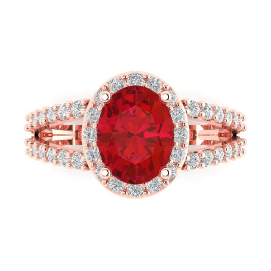 2.6 cttw Simulated Pink Tourmaline Solitaire with Zirconia Simulated Diamond Accents Engagement Ring - Solid Rose Gold (VVS1, Oval Cut,9x7mm)