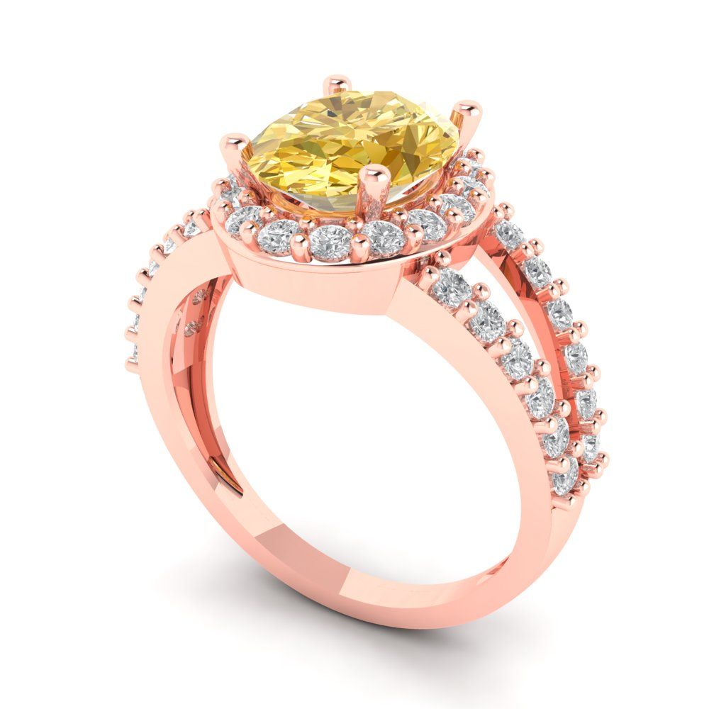 2.6 cttw Yellow Moissanite Solitaire with Zirconia Simulated Diamond Accents Engagement Ring - Solid Gold (Oval Cut,9x7mm)