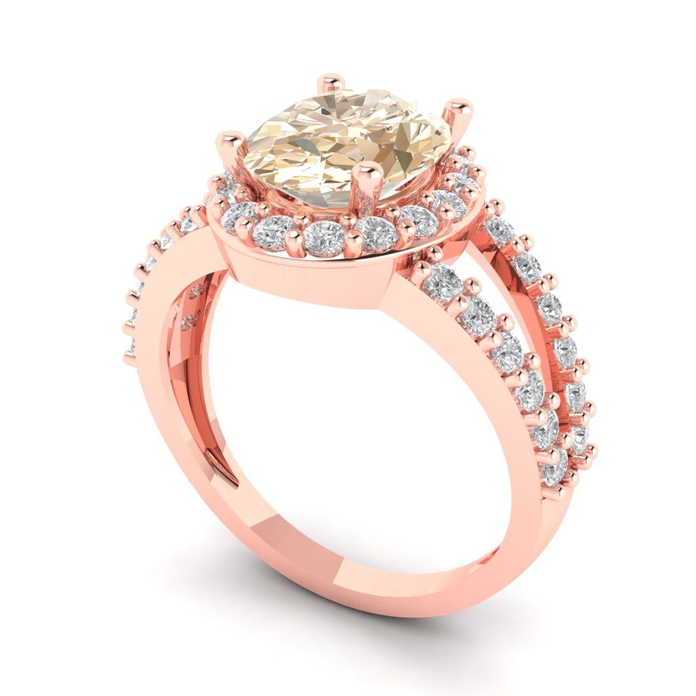 2.6 cttw Natural Morganite Solitaire with Zirconia Simulated Diamond Accents Engagement Ring - Solid Gold (Oval Cut,9x7mm)