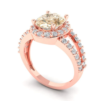 2.6 cttw Natural Morganite Solitaire with Zirconia Simulated Diamond Accents Engagement Ring - Solid Gold (Oval Cut,9x7mm)