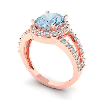 2.6 cttw Natural Aquamarine Solitaire with Zirconia Simulated Diamond Accents Engagement Ring - Solid Gold (Oval Cut,9x7mm)