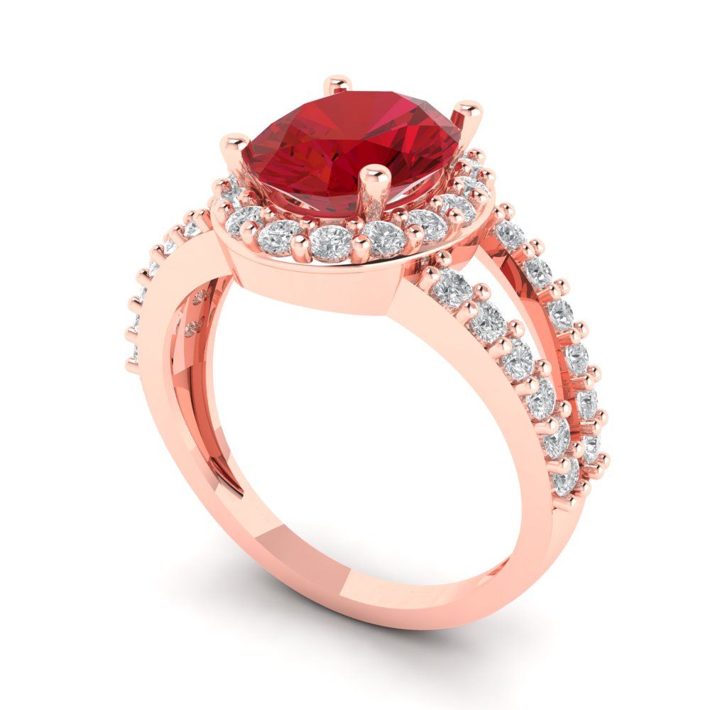 2.6 cttw Simulated Ruby Solitaire with Zirconia Simulated Diamond Accents Engagement Ring - Solid Rose Gold (VVS1, Oval Cut,9x7mm)