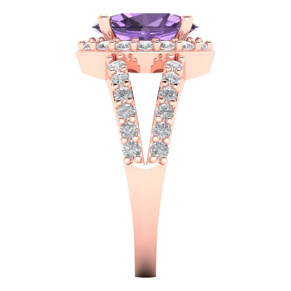 2.6 cttw Simulated Alexandrite Solitaire with Zirconia Simulated Diamond Accents Engagement Ring - Solid Gold (Oval Cut,9x7mm)