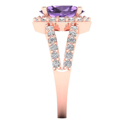 2.6 cttw Simulated Alexandrite Solitaire with Zirconia Simulated Diamond Accents Engagement Ring - Solid Gold (Oval Cut,9x7mm)