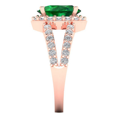 2.6 cttw Simulated Emerald Solitaire with Zirconia Simulated Diamond Accents Engagement Ring - Solid Gold (Oval Cut,9x7mm)