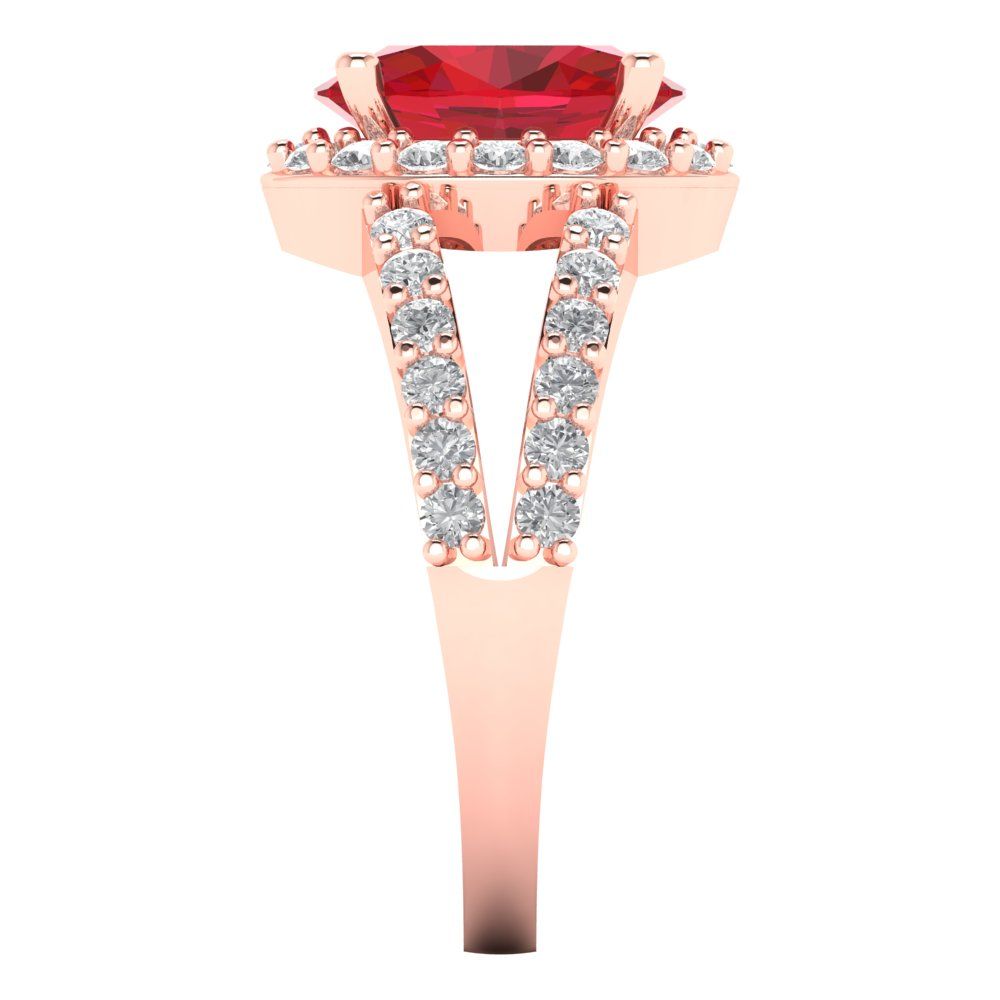 2.6 cttw Simulated Ruby Solitaire with Zirconia Simulated Diamond Accents Engagement Ring - Solid Rose Gold (VVS1, Oval Cut,9x7mm)