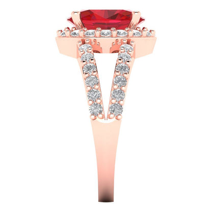 2.6 cttw Simulated Ruby Solitaire with Zirconia Simulated Diamond Accents Engagement Ring - Solid Rose Gold (VVS1, Oval Cut,9x7mm)
