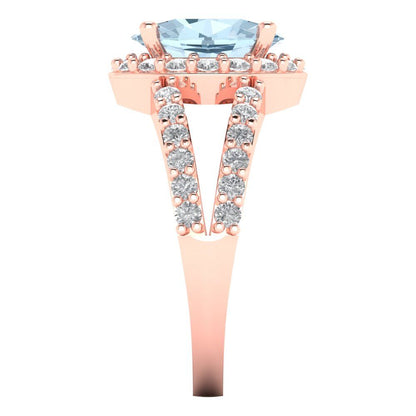 2.6 cttw Natural Sky Blue Topaz Solitaire with Zirconia Simulated Diamond Accents Engagement Ring - Solid Gold (Oval Cut,9x7mm)