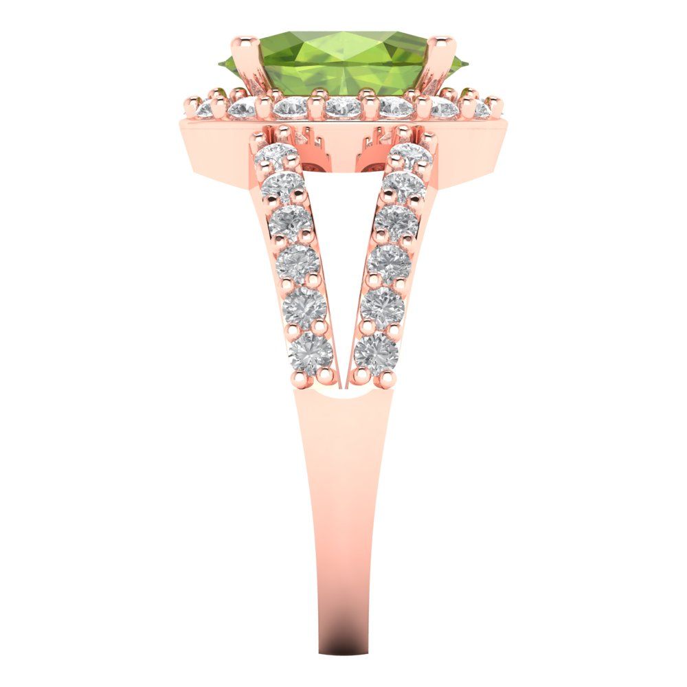 2.6 cttw Natural Peridot Solitaire with Zirconia Simulated Diamond Accents Engagement Ring - Solid Gold (Oval Cut,9x7mm)