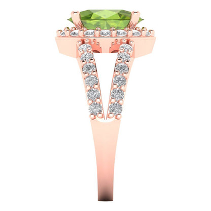 2.6 cttw Natural Peridot Solitaire with Zirconia Simulated Diamond Accents Engagement Ring - Solid Gold (Oval Cut,9x7mm)