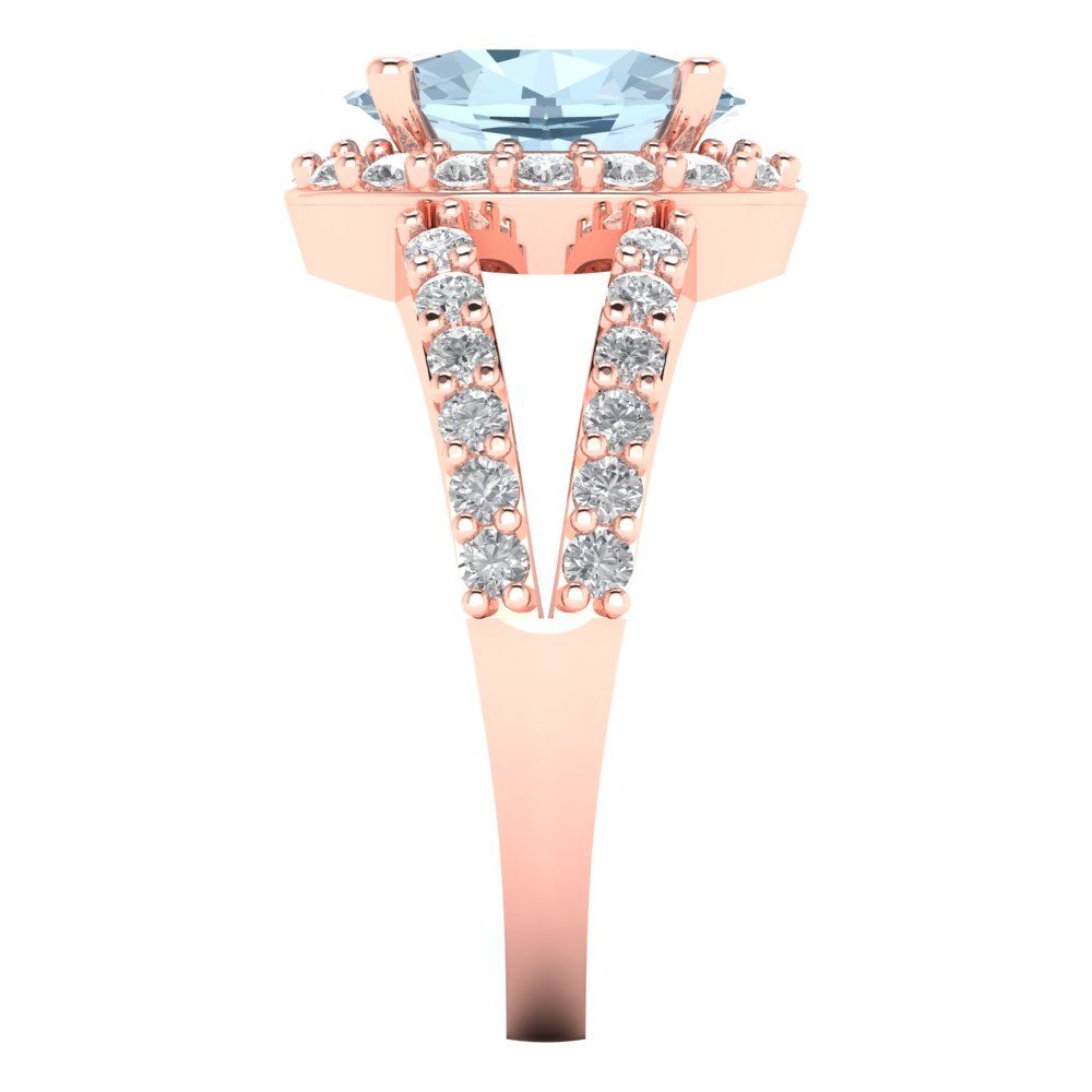 2.6 cttw Natural Aquamarine Solitaire with Zirconia Simulated Diamond Accents Engagement Ring - Solid Gold (Oval Cut,9x7mm)