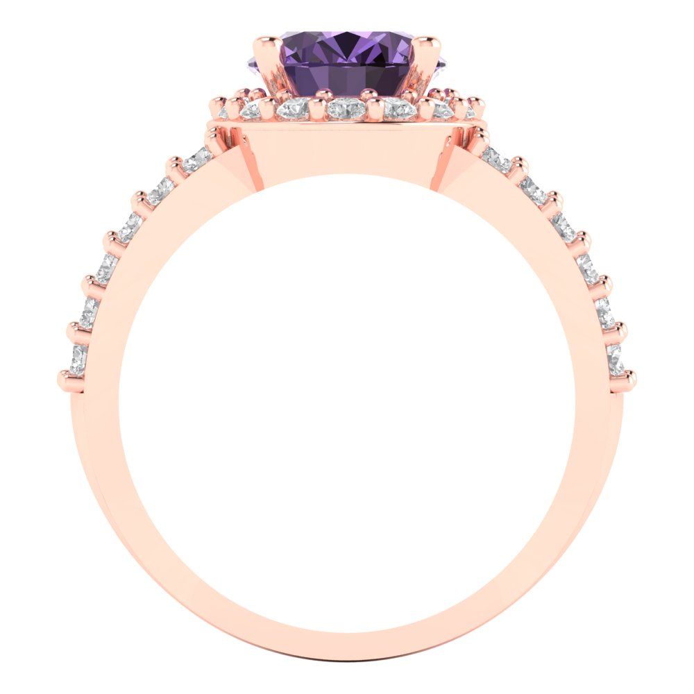 2.6 cttw Simulated Alexandrite Solitaire with Zirconia Simulated Diamond Accents Engagement Ring - Solid Gold (Oval Cut,9x7mm)