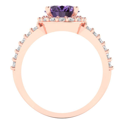 2.6 cttw Simulated Alexandrite Solitaire with Zirconia Simulated Diamond Accents Engagement Ring - Solid Gold (Oval Cut,9x7mm)