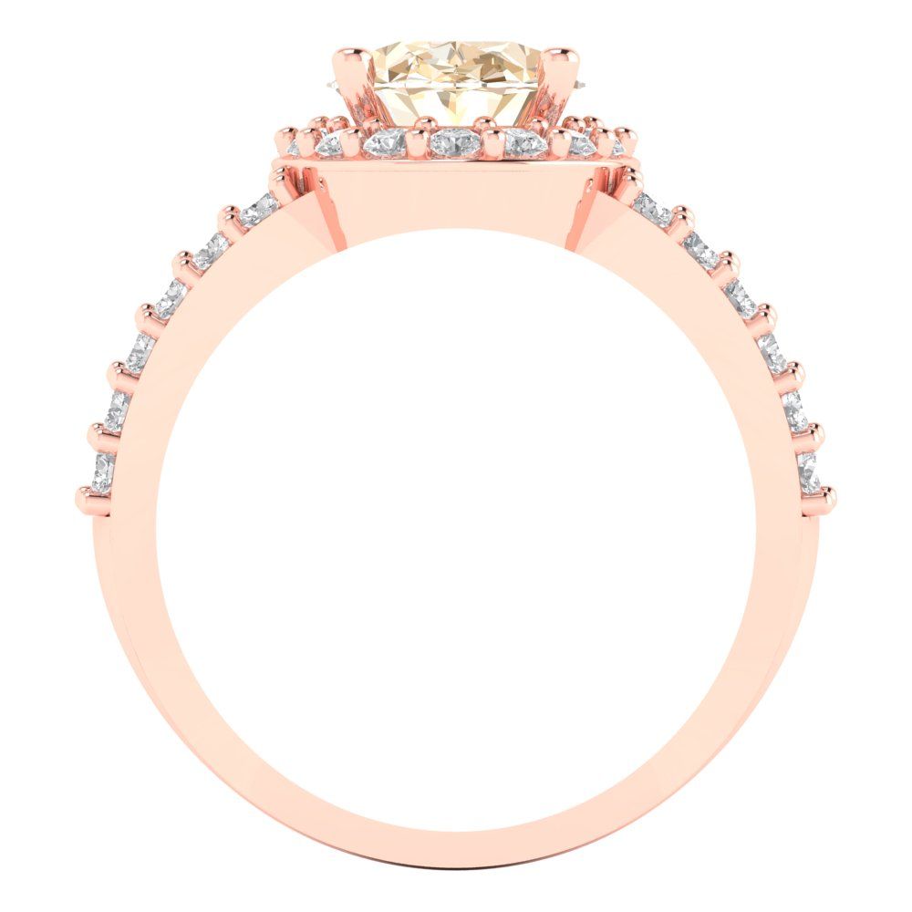 2.6 cttw Natural Morganite Solitaire with Zirconia Simulated Diamond Accents Engagement Ring - Solid Gold (Oval Cut,9x7mm)