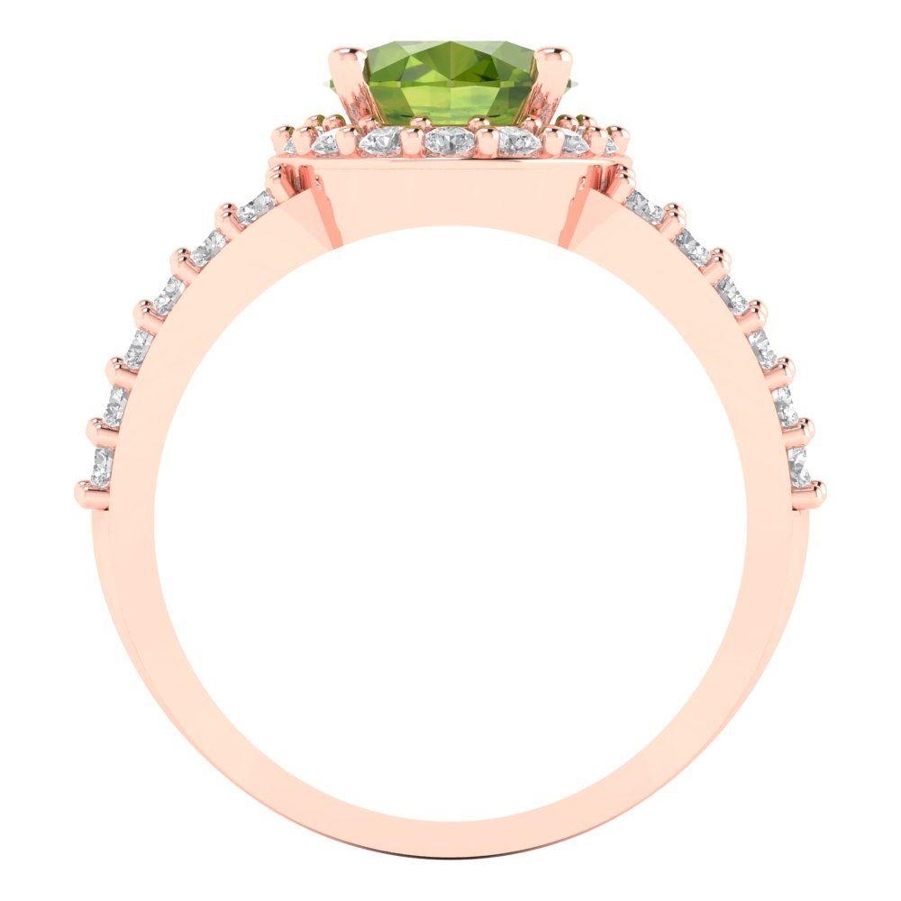 2.6 cttw Natural Peridot Solitaire with Zirconia Simulated Diamond Accents Engagement Ring - Solid Gold (Oval Cut,9x7mm)