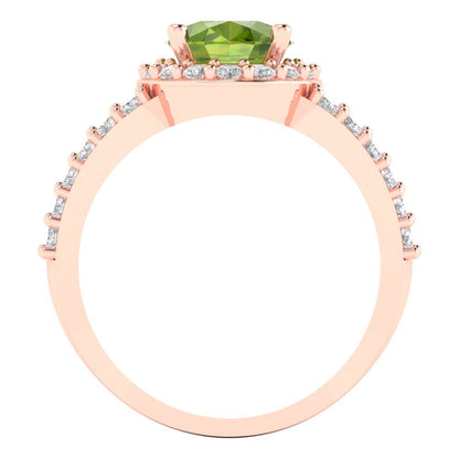 2.6 cttw Natural Peridot Solitaire with Zirconia Simulated Diamond Accents Engagement Ring - Solid Gold (Oval Cut,9x7mm)