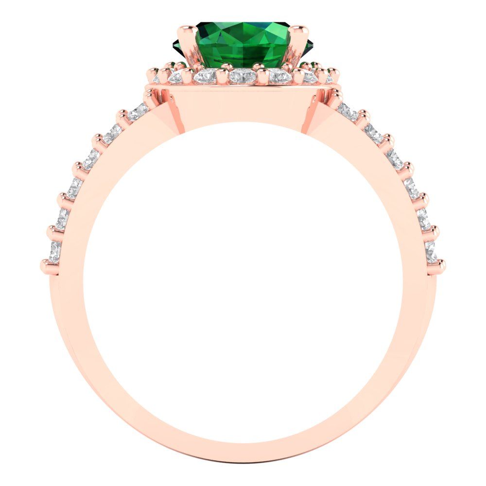 2.6 cttw Simulated Emerald Solitaire with Zirconia Simulated Diamond Accents Engagement Ring - Solid Gold (Oval Cut,9x7mm)