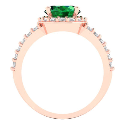 2.6 cttw Simulated Emerald Solitaire with Zirconia Simulated Diamond Accents Engagement Ring - Solid Gold (Oval Cut,9x7mm)