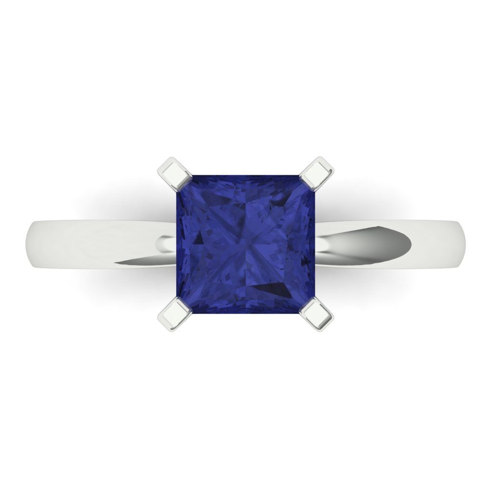 1.5 cttw Simulated Tanzanite Solitaire  Engagement Ring - Solid Gold (Princess Cut,6.5mm)