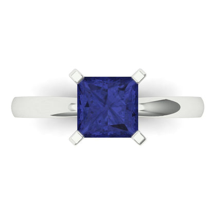 1.5 cttw Simulated Tanzanite Solitaire  Engagement Ring - Solid Gold (Princess Cut,6.5mm)