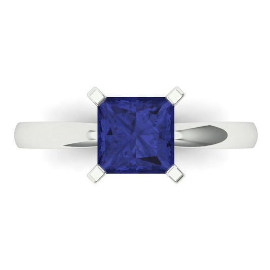 1.5 cttw Simulated Tanzanite Solitaire  Engagement Ring - Solid White Gold (VVS1, Princess Cut,6.5mm)