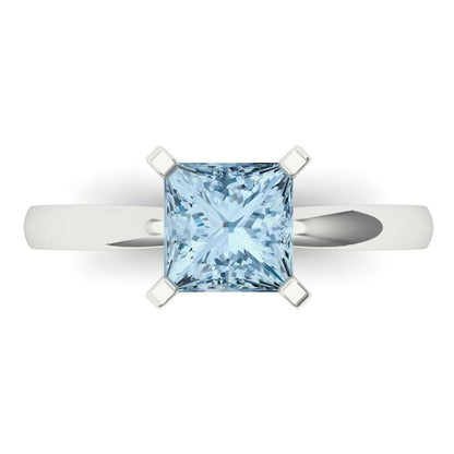 1.5 cttw Natural Swiss Blue Topaz Solitaire  Engagement Ring - Solid Gold (Princess Cut,6.5mm)