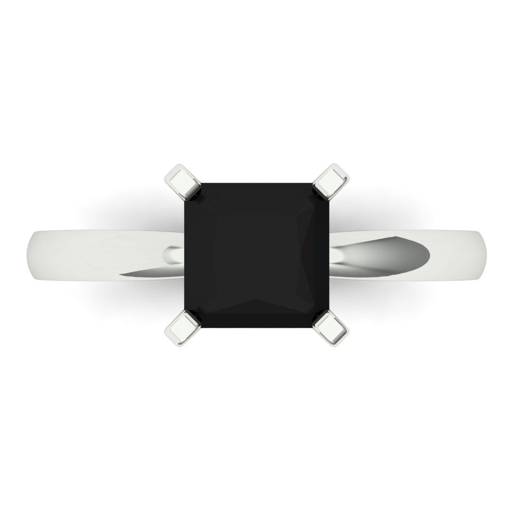 1.5 cttw Natural Onyx Solitaire  Engagement Ring - Solid White Gold (VVS1, Princess Cut,6.5mm)