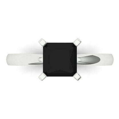 1.5 cttw Natural Onyx Solitaire  Engagement Ring - Solid White Gold (VVS1, Princess Cut,6.5mm)