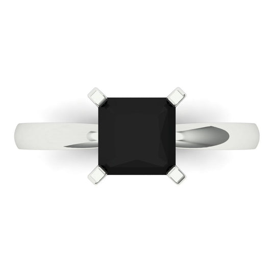 1.5 cttw Natural Onyx Solitaire  Engagement Ring - Solid White Gold (VVS1, Princess Cut,6.5mm)