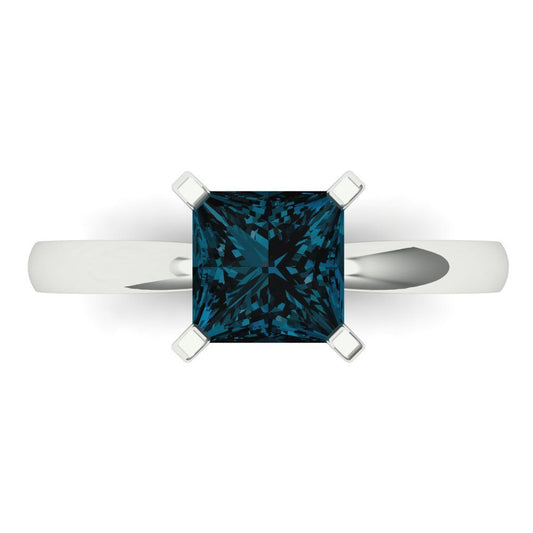 1.5 cttw Natural London Blue Topaz Solitaire  Engagement Ring - Solid White Gold (VVS1, Princess Cut,6.5mm)