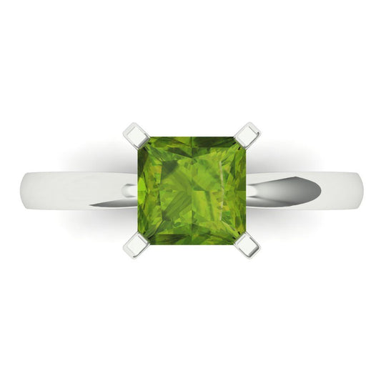 1.5 cttw Natural Peridot Solitaire  Engagement Ring - Solid White Gold (VVS1, Princess Cut,6.5mm)