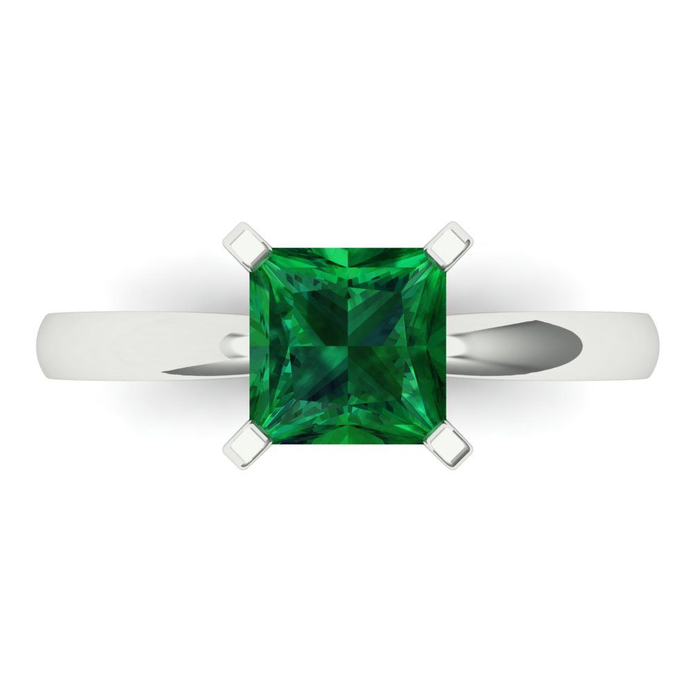 1.5 cttw Simulated Emerald Solitaire  Engagement Ring - Solid Gold (Princess Cut,6.5mm)