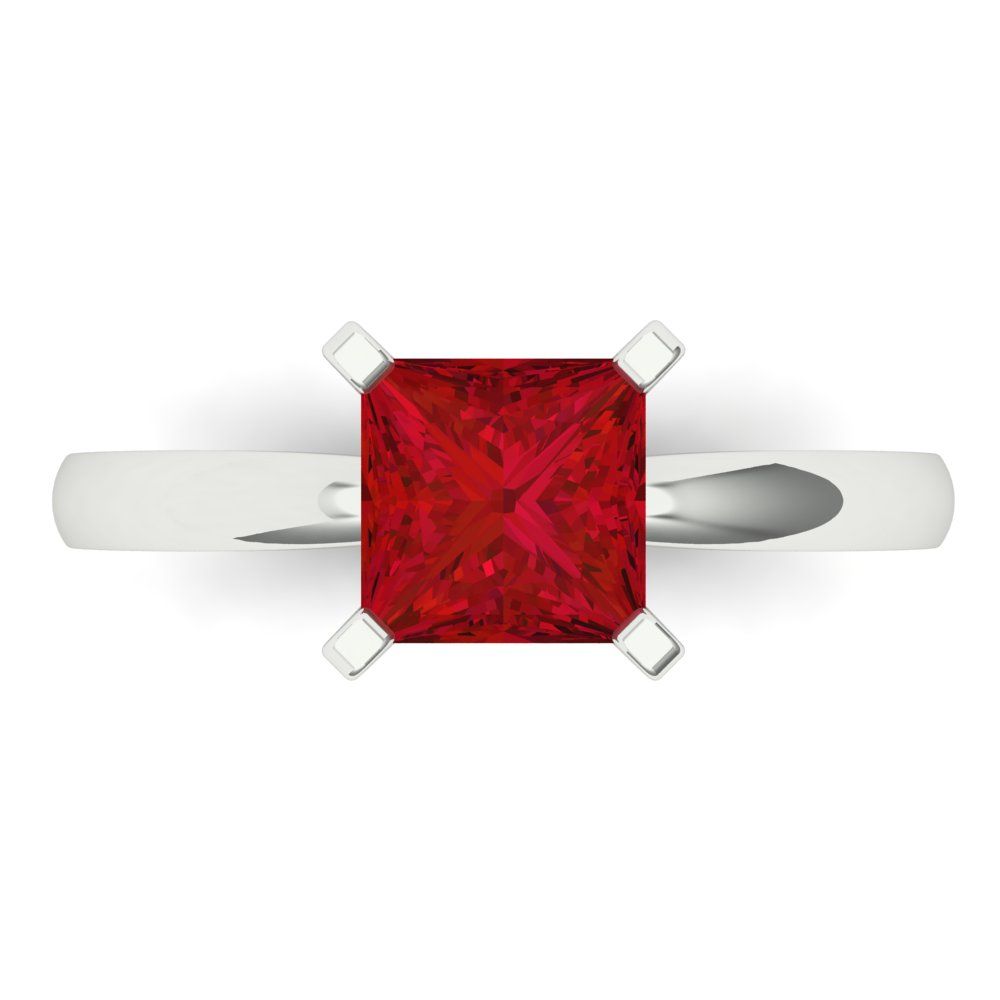 1.5 cttw Simulated Ruby Solitaire  Engagement Ring - Solid White Gold (VVS1, Princess Cut,6.5mm)