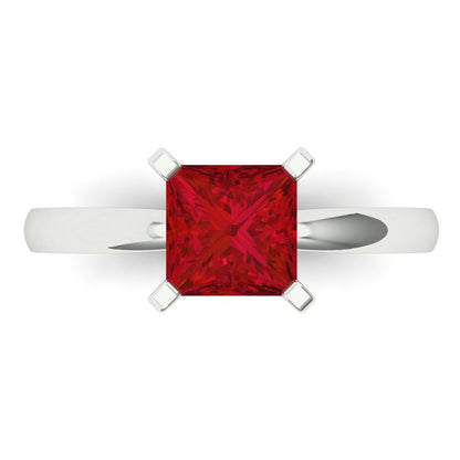 1.5 cttw Simulated Ruby Solitaire  Engagement Ring - Solid White Gold (VVS1, Princess Cut,6.5mm)
