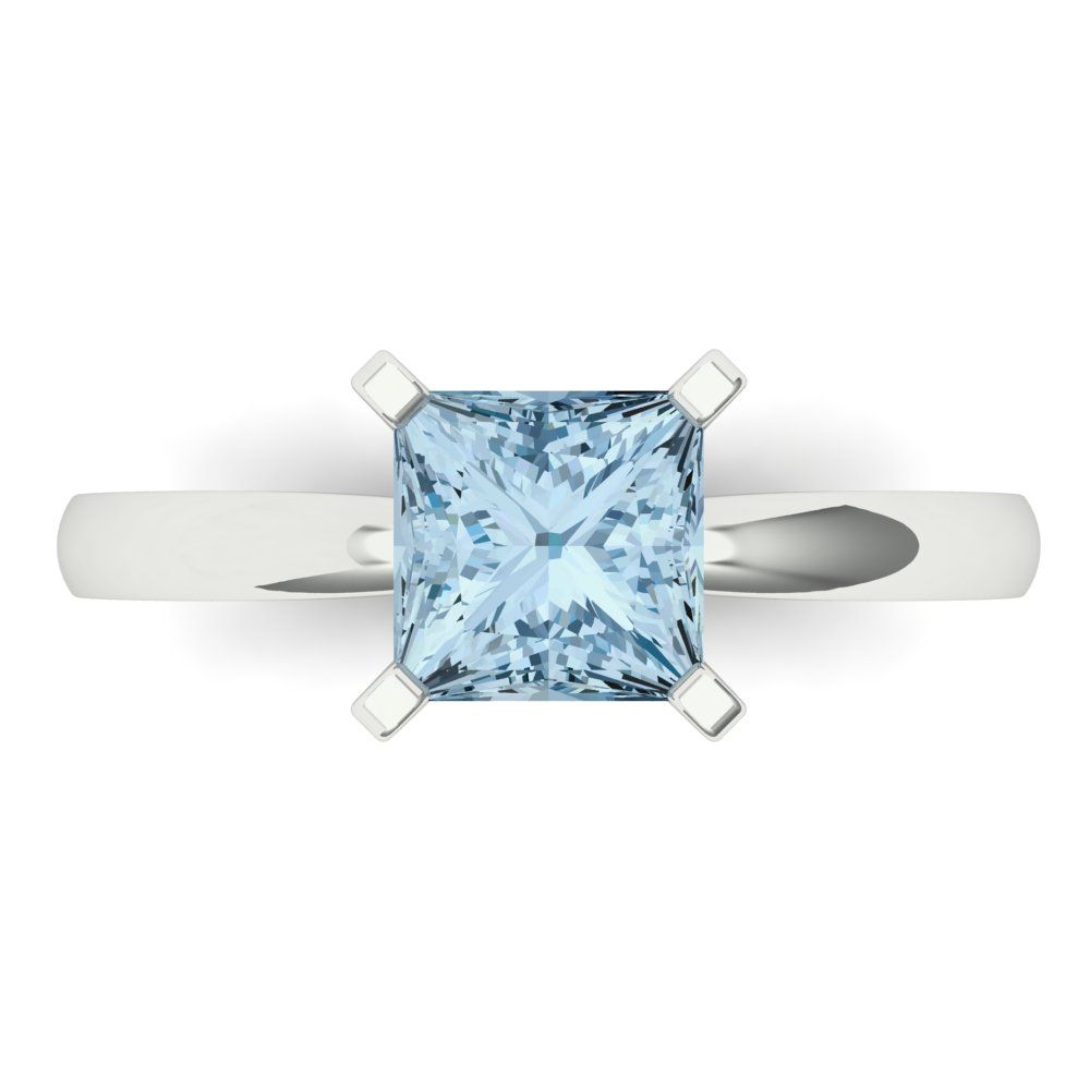 1.5 cttw Natural Aquamarine Solitaire  Engagement Ring - Solid Gold (Princess Cut,6.5mm)