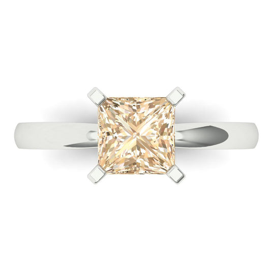 1.5 cttw Natural Morganite Solitaire  Engagement Ring - Solid White Gold (VVS1, Princess Cut,6.5mm)