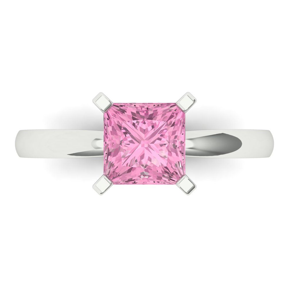 1.5 cttw Zirconia Simulated Pink Diamond Solitaire  Engagement Ring - Solid Gold (VVS1, Princess Cut,6.5mm)