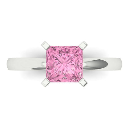 1.5 cttw Zirconia Simulated Pink Diamond Solitaire  Engagement Ring - Solid Gold (VVS1, Princess Cut,6.5mm)