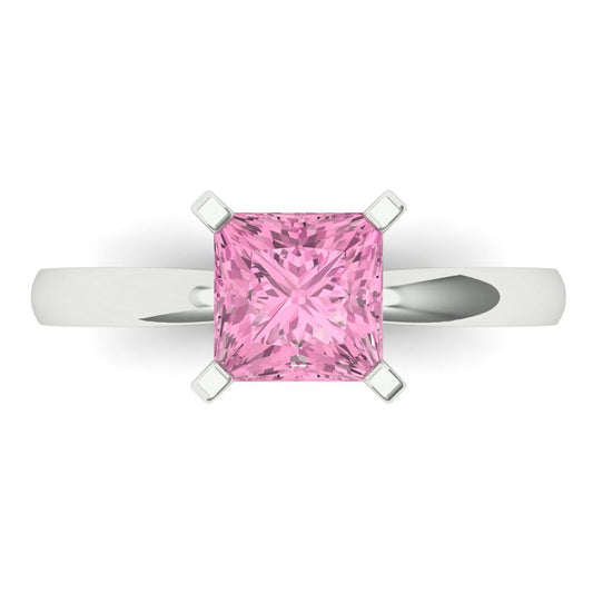 1.5 cttw Zirconia Simulated Pink Diamond Solitaire  Engagement Ring - Solid White Gold (VVS1, Princess Cut,6.5mm)