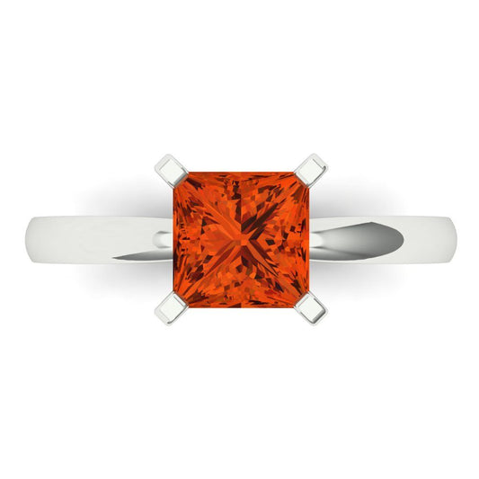 1.5 cttw Zirconia Simulated Red Diamond Solitaire  Engagement Ring - Solid White Gold (VVS1, Princess Cut,6.5mm)