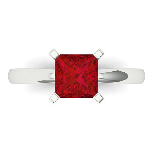 1.5 cttw Simulated Pink Tourmaline Solitaire  Engagement Ring - Solid White Gold (VVS1, Princess Cut,6.5mm)