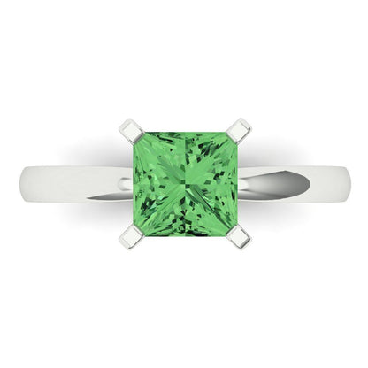 1.5 cttw Zirconia Simulated Green Diamond Solitaire  Engagement Ring - Solid Gold (VVS1, Princess Cut,6.5mm)
