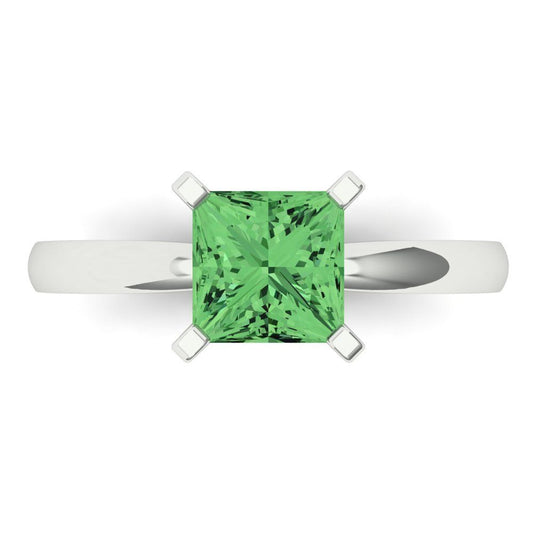 1.5 cttw Zirconia Simulated Green Diamond Solitaire  Engagement Ring - Solid White Gold (VVS1, Princess Cut,6.5mm)